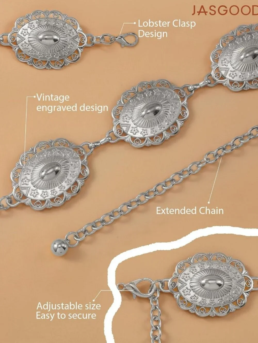 Stylish Metal Chain Belt for Women | Boho Concho Western Belt for Dresses